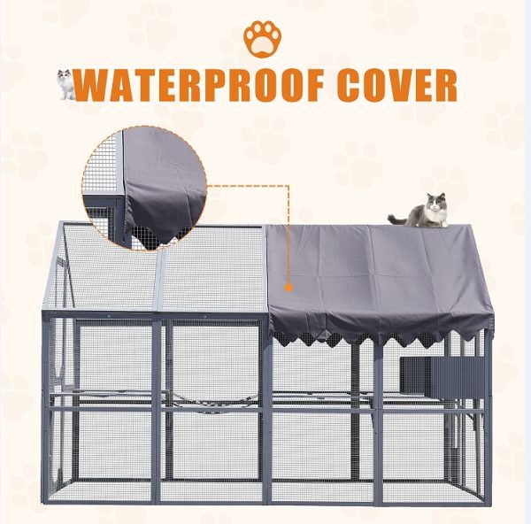 Outdoor Cat House Cat Fence, Upgraded Waterproof Cover - Gray - Image 9