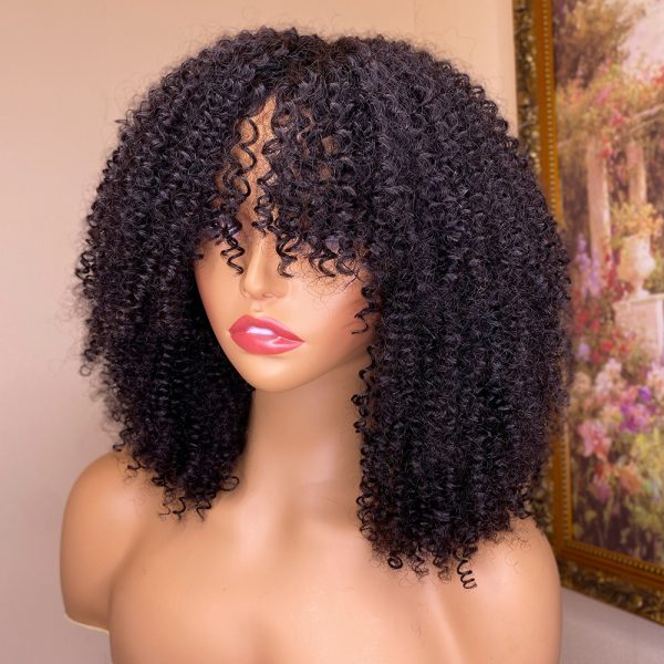 Kinky Curly Human Hair Wigs With Bangs - Image 3