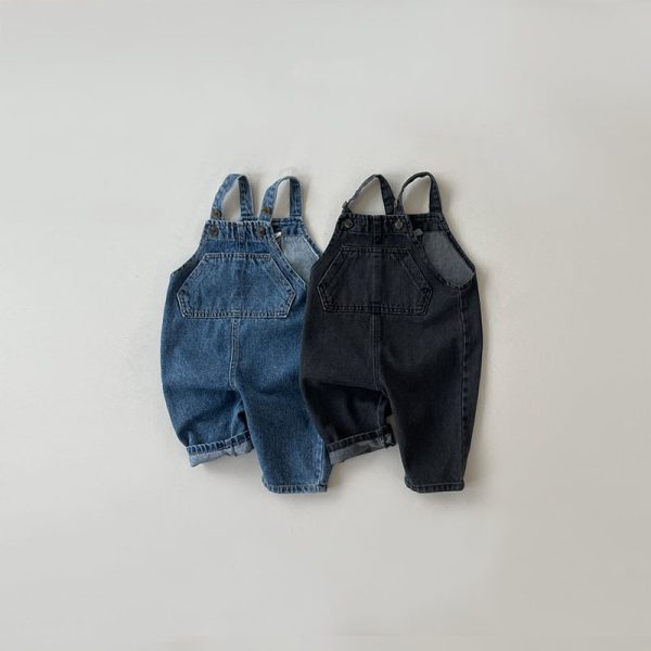 Girls' Washed Cotton Soft Denim Suspender Pants - Image 3