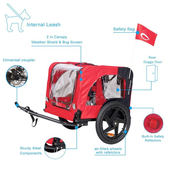 Bicycle Trailer For Pets Outdoor Foldable Dog Trailer With Reflectors - Image 7