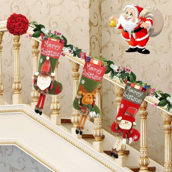 2024 New Year Xmas Big Stockings Set Decorations Christmas 3D Plush Big Sock Christmas Tree Pendant Decorating Supplies - Image 4