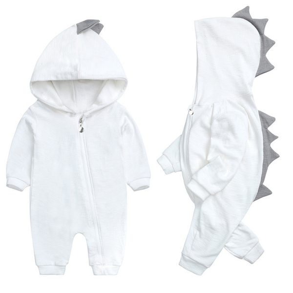 New Baby Long Sleeve Dinosaur Hooded Cotton Onesie - Image 2