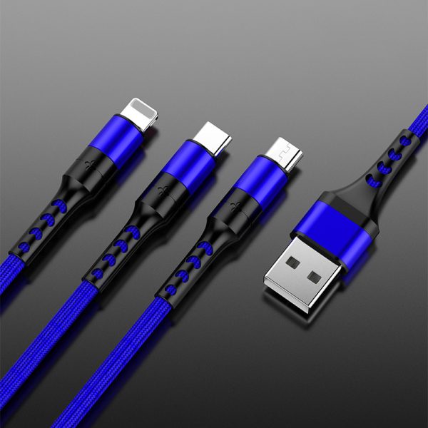 Braided One With Three Data Android Fast Charging Cable - Image 2