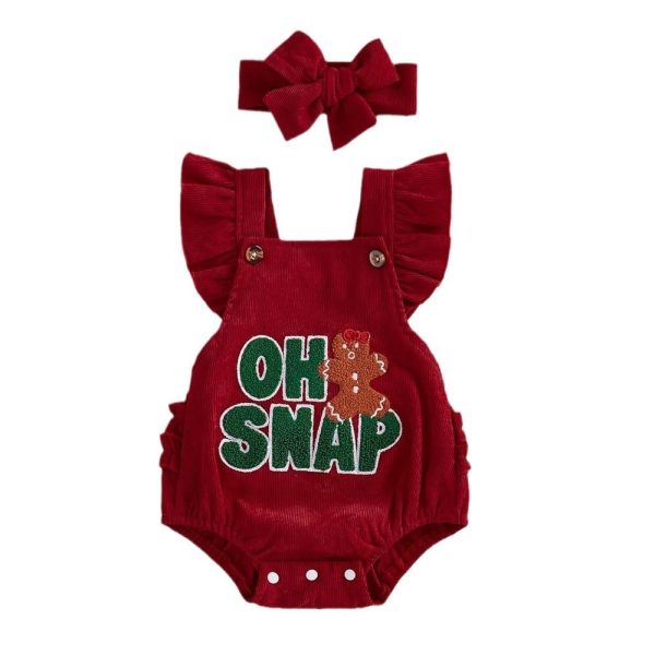 New Baby Girl Christmas Clothes Embroidered Pleated Sleeveless Lantern Velvet Jumpsuit - Image 2