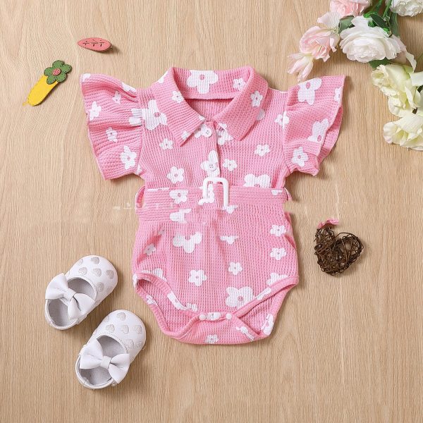 Girls' Multicolor Cotton Printed Flounced Sleeve Jumpsuit - Image 3