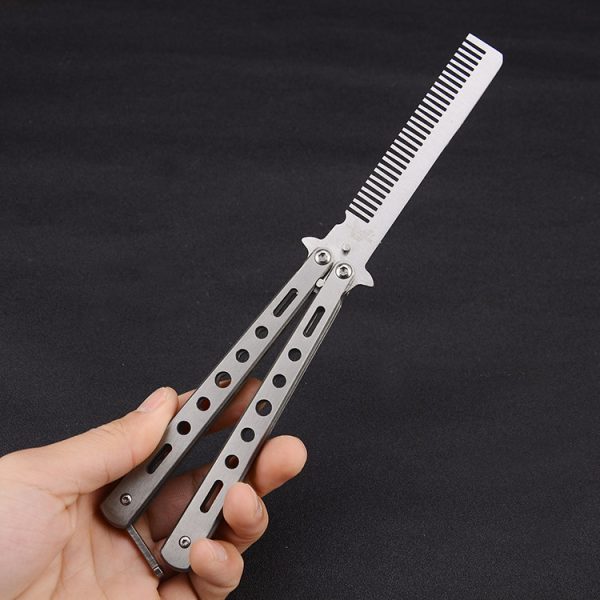 Outdoor Foldable Comb Stainless Steel Practice Training Butterfly Knife Comb Beard Moustache Brushe Salon Hairdressing Hair Styling Tool - Image 2