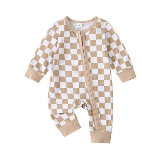 Children's Long Climbing Checkerboard Zipper Jumpsuit - Image 7