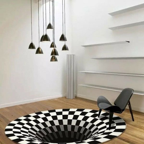 3D Vortex Carpet Black White Grid Bottomless Hole Illusion Rug Living Room Bedroom Anti-Slip Floor Mats Home Fashion Carpet Rugs - Image 3