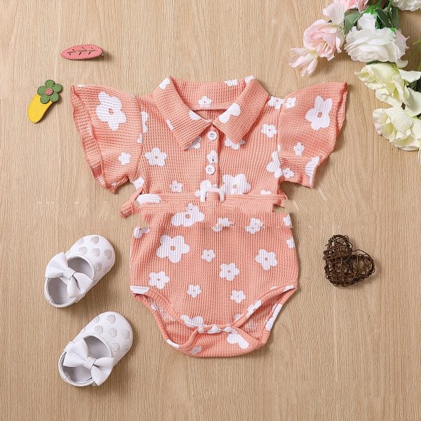 Girls' Multicolor Cotton Printed Flounced Sleeve Jumpsuit - Image 2