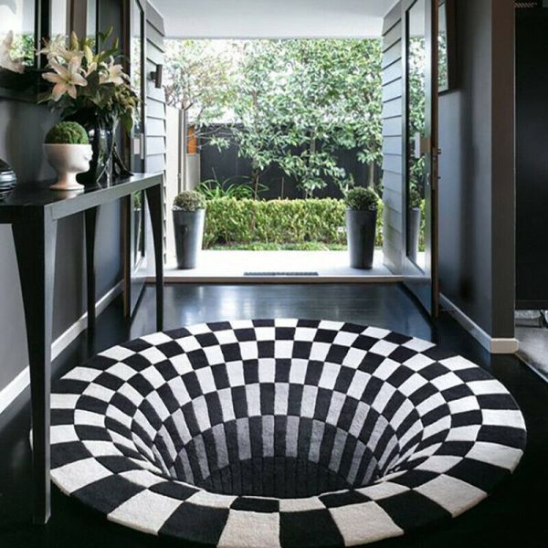 3D Vortex Carpet Black White Grid Bottomless Hole Illusion Rug Living Room Bedroom Anti-Slip Floor Mats Home Fashion Carpet Rugs - Image 2