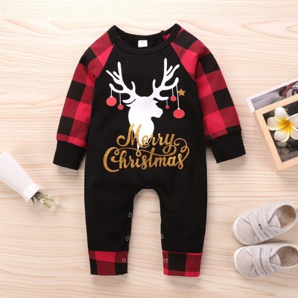 Santa's Elk Romper Red Plaid Christmas Romper - Image 6