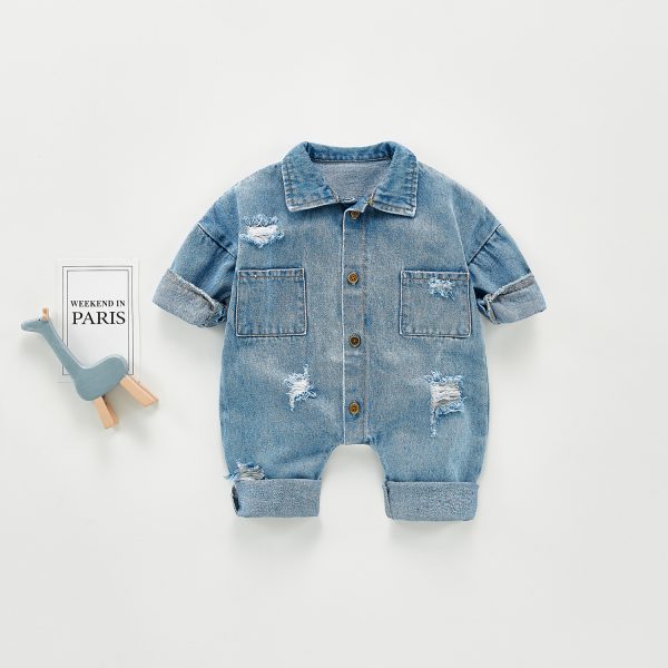 Denim Jumpsuit Men And Women Baby Long Sleeved Romper Romper - Image 3