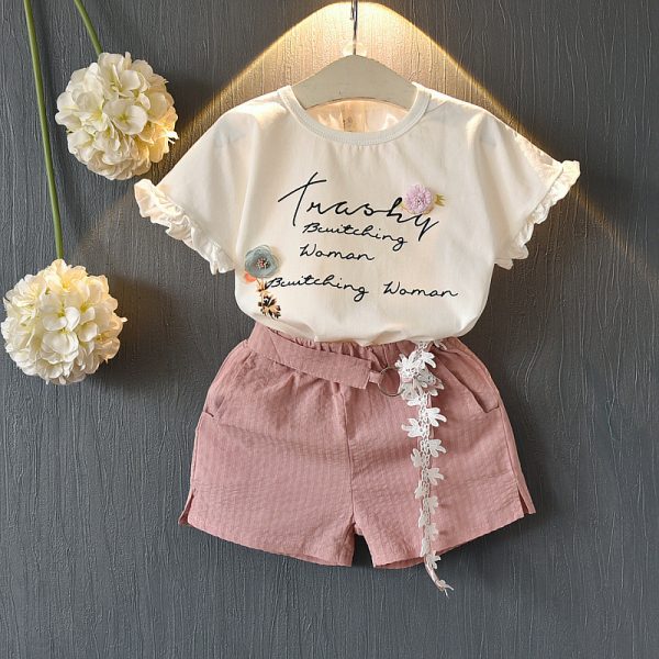 Girls Short Sleeve T-shirt Shorts Two-piece Suit - Image 2