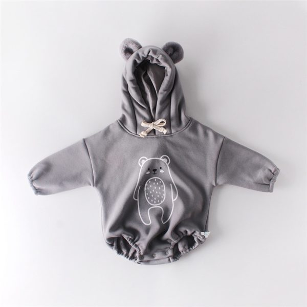 Cartoon Big Bear Print Long Sleeved Hooded Jumpsuit - Image 3