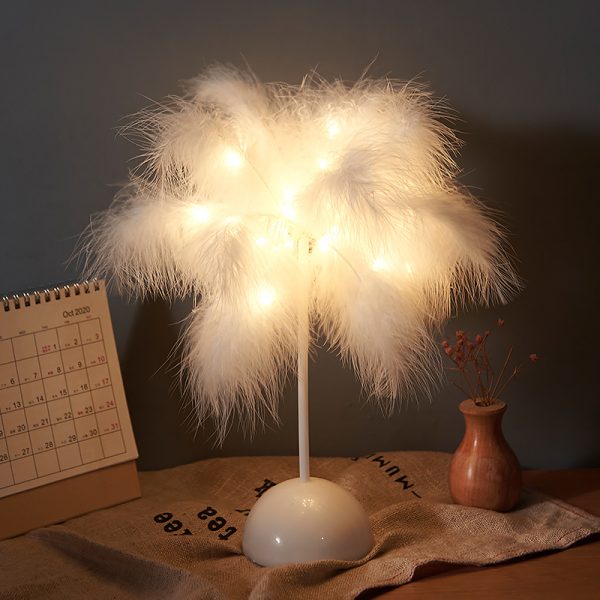 Feather Lamp Nordic Desk Lamp European-Style Bedroom Bedside Feather Table Lamp Night Light Table Lamp Decoration Modern - Image 5