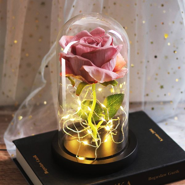 Mothers Day Wedding Favors Bridesmaid Gift Immortal Simulation Rose Glass Cover Luminous Led Ornament - Image 2