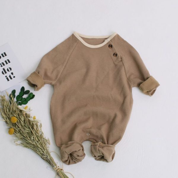 Infant Boys And Girls Waffle Comfortable And Simple One-Piece Baby Long-Sleeved Romper Romper - Image 2