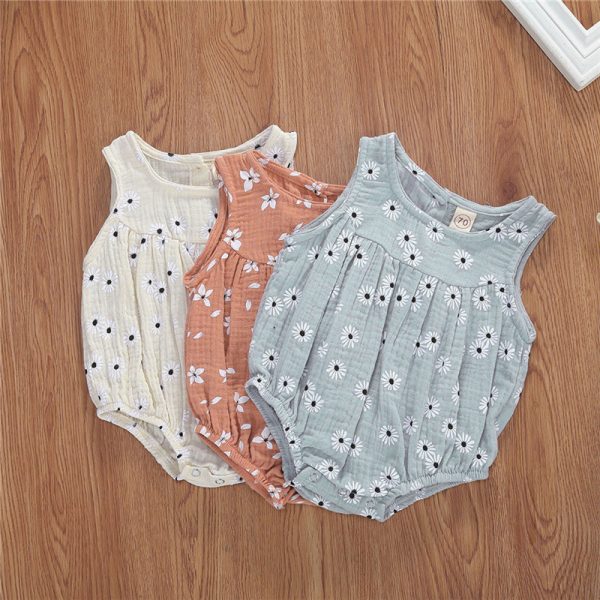 Cotton Linen Romper Baby Girls Sleeveless Floral