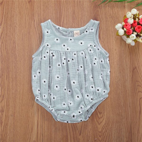 Cotton Linen Romper Baby Girls Sleeveless Floral - Image 5