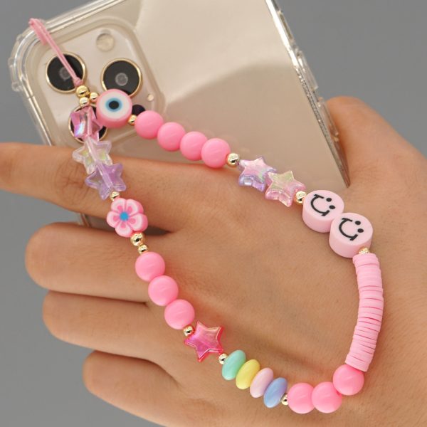 Smiley Soft Ceramic Mobile Phone Rope Hanging Jewelry Five-pointed Star Beaded Mobile Phone Chain Female