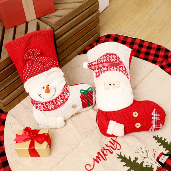 Large Red White Knitted Christmas Stocking Santa Claus Fireplace Decor Socks Xmas Gift Bags Candy Holder Decor For Home - Image 3