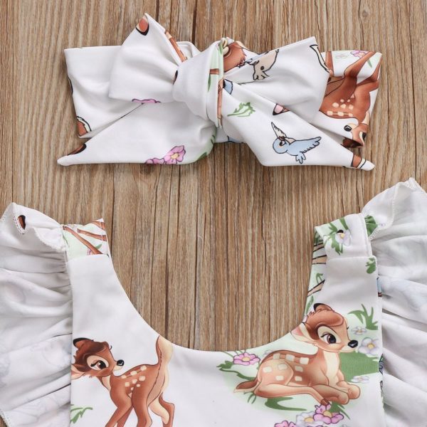 Foreign trade summer infant girl cartoon deer ha suit bow headwear two-piece - Image 2