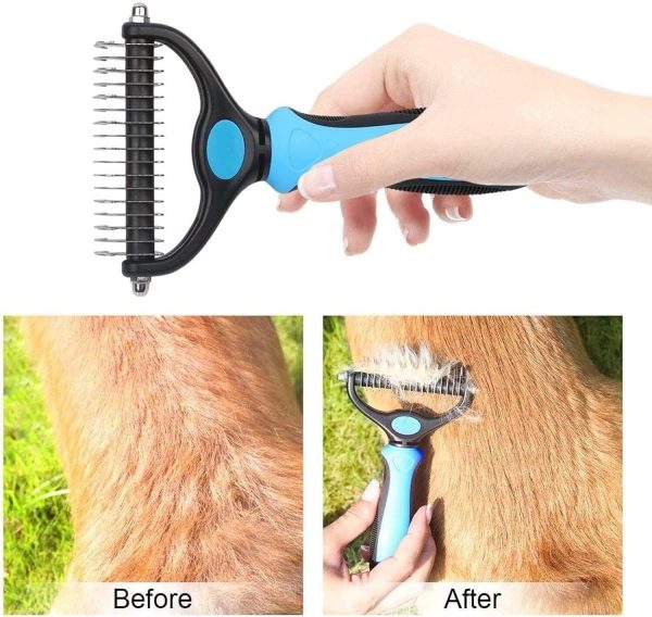 Deshedding Brush For Dog And Cat Pet Grooming Rake Dematting Comb Double Sided - Image 8