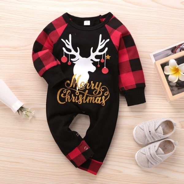 Santa's Elk Romper Red Plaid Christmas Romper - Image 4