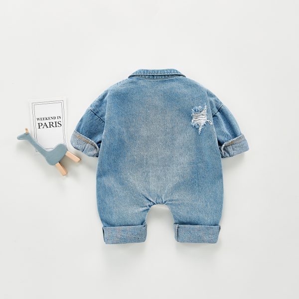 Denim Jumpsuit Men And Women Baby Long Sleeved Romper Romper - Image 5