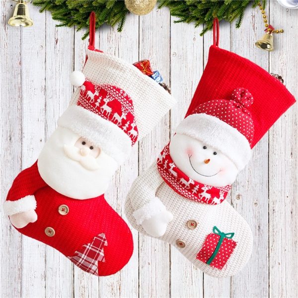 Large Red White Knitted Christmas Stocking Santa Claus Fireplace Decor Socks Xmas Gift Bags Candy Holder Decor For Home - Image 4