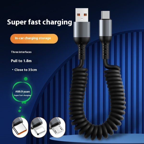 Spring Retractable Storage Mobile Phone Charging Cable - Image 2