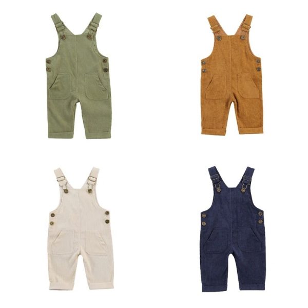 Children's Corduroy Sleeveless Solid Color Overalls - Image 8