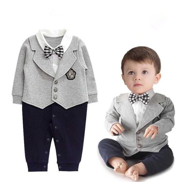 Boys Long Sleeve Bow Gentleman Romper - Image 3