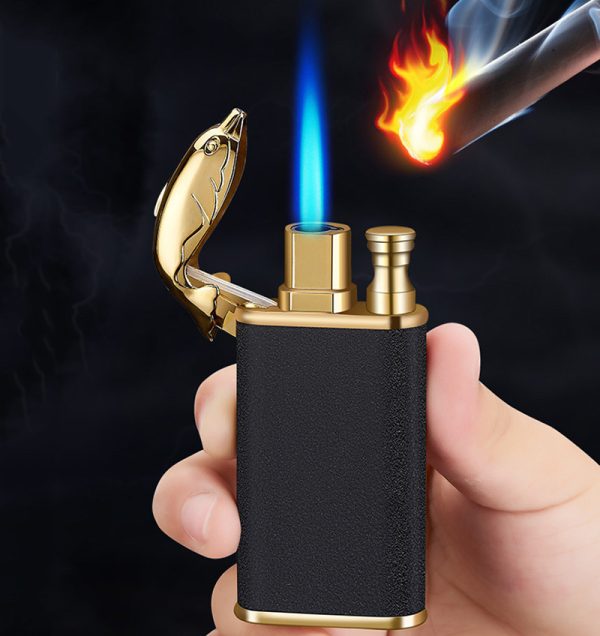 Creative Blue Flame Lighter Dolphin Dragon Tiger Double Fire Metal Winproof Lighter Inflatable Lighter - Image 5