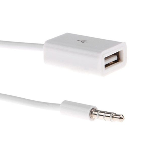 White 3.5mm male AUX audio plug to USB 2.0 Fema jack - Image 2