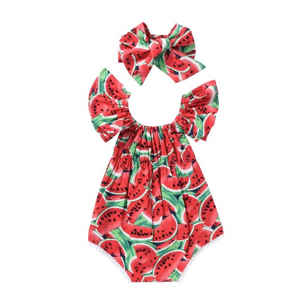 Watermelon Romper Set Red Watermelon Printed Lace Baby Climbing Suit