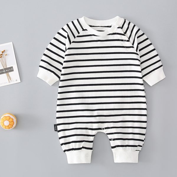 Thin striped split leg baby romper