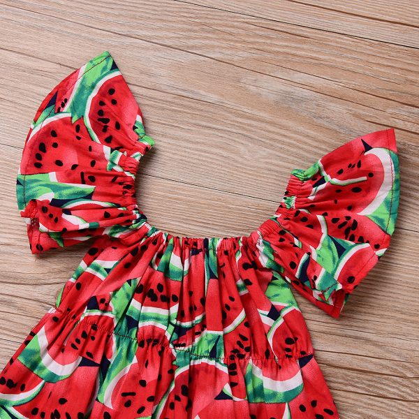 Watermelon Romper Set Red Watermelon Printed Lace Baby Climbing Suit - Image 2