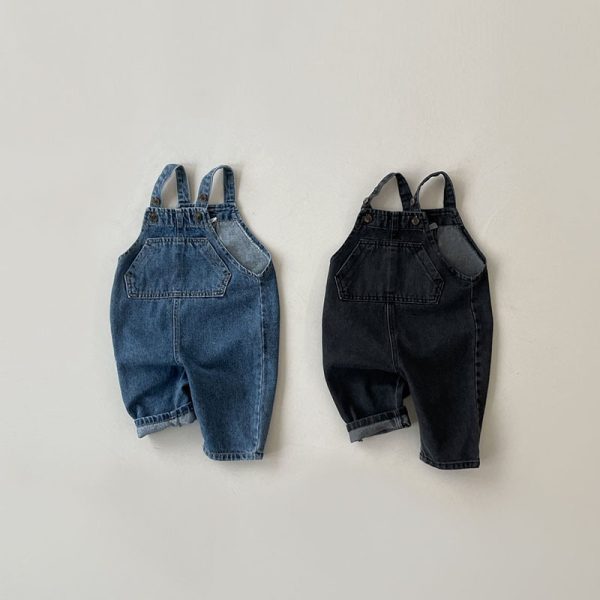 Girls' Washed Cotton Soft Denim Suspender Pants - Image 2