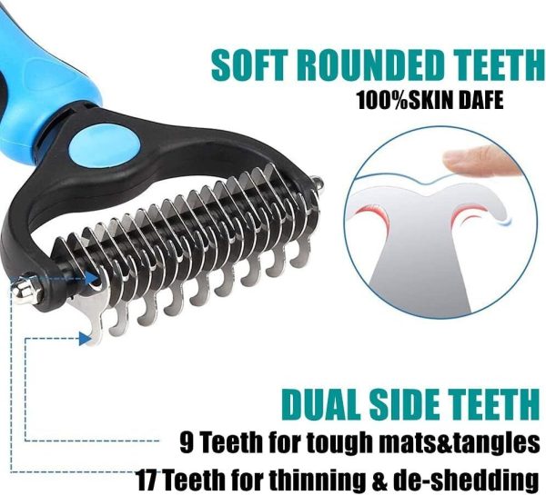 Deshedding Brush For Dog And Cat Pet Grooming Rake Dematting Comb Double Sided - Image 5