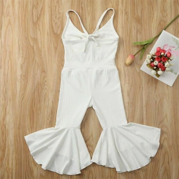 Hang Strip Solid Color One-piece Two-color Solid Color Fashion Sleeveless Jumpsuit For Baby Girl - Image 3