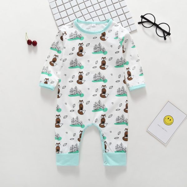 Autumn Newborn Newborn Cartoon Print Long Sleeve One Piece