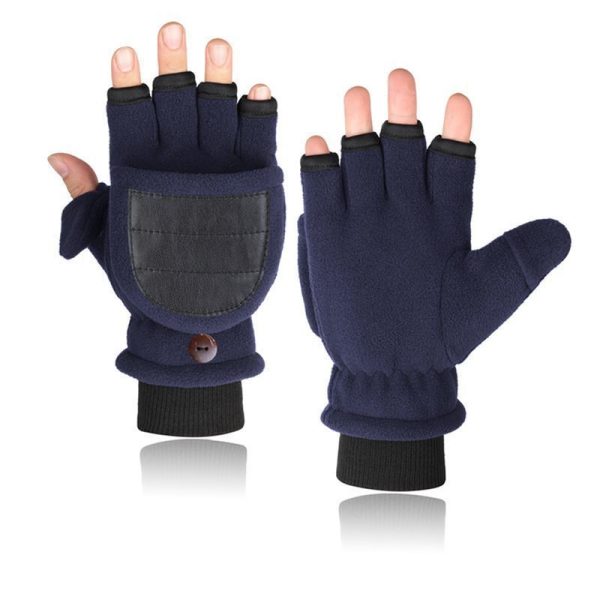 Double-layer Velvet Gloves Flip Touch Screen Half Finger Gloves - Image 9