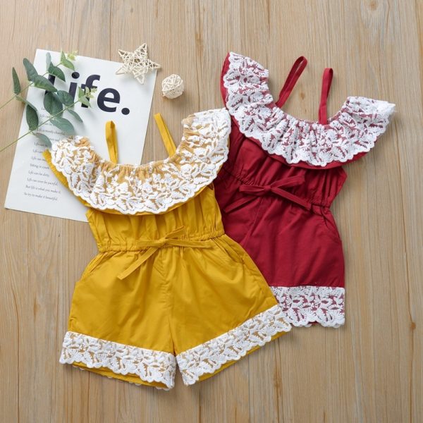 Children's Clothing Jumpsuit One-shoulder Strap Lace - Image 5