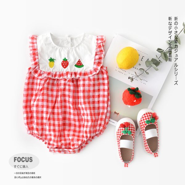 Baby plaid lace sleeves baby triangle romper baby kite clothes - Image 6