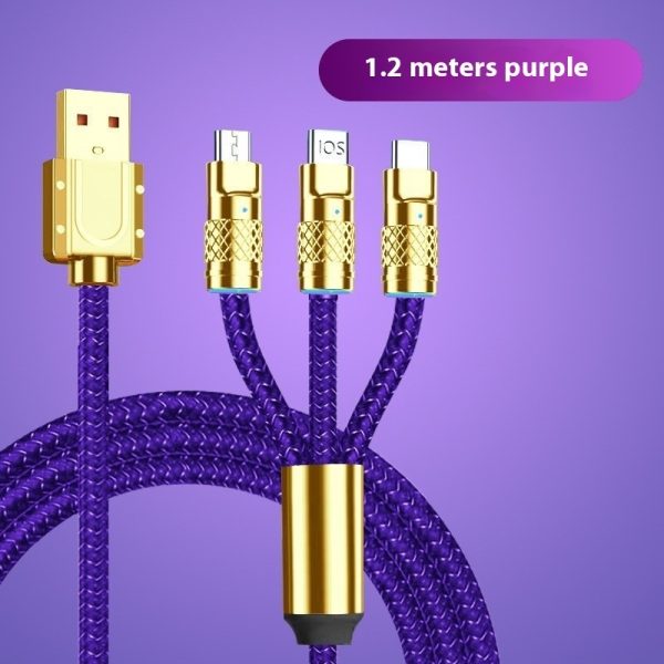 Fast Charge Woven Zinc Alloy With Light Bold Three-in-one Data Cable - Image 9