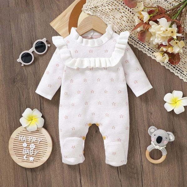 Infant Ruffled Collar Knitted One-piece Romper - Image 5