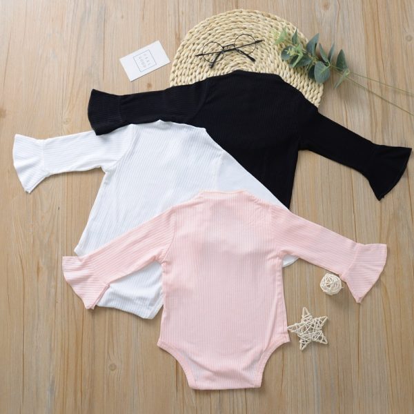 Solid Color Baby Romper With Flared Sleeves And Middle Collar