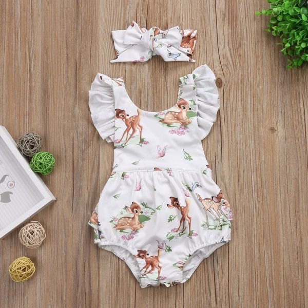 Foreign trade summer infant girl cartoon deer ha suit bow headwear two-piece - Image 3