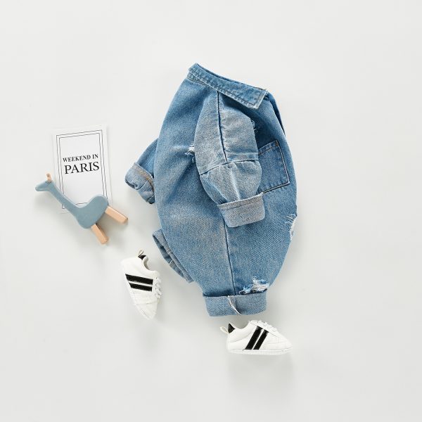 Denim Jumpsuit Men And Women Baby Long Sleeved Romper Romper - Image 2